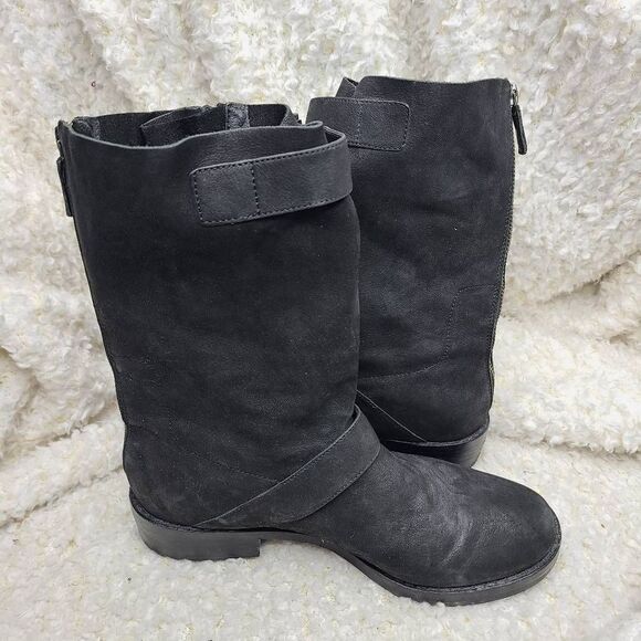Eileen Fisher Log Harness Black Leather‎ Moto Boots Size 8 - Picture 5 of 7